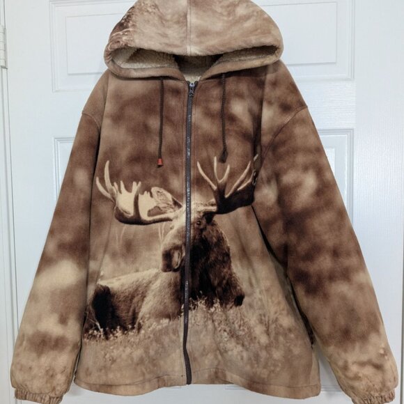 Black Canyon Outfitters Moose Jacket Womens Size Large Beige Sherpa Lined Hooded - Picture 4 of 15